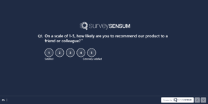 The image shows an example of a survey with a confusing rating scale. Here the customer is being asked to rate their likelihood of recommending the product but the scales are on satisfaction.