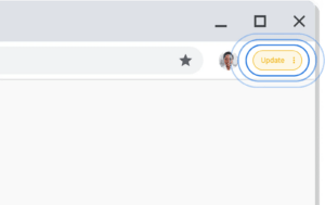 The image shows the Google Chrome update notification subtly flashing in the upper right corner of Google Chrome.