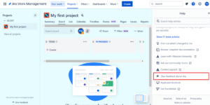 The image shows the in-app survey option on Jira’s platform. The in-app survey option is highlighted in red.