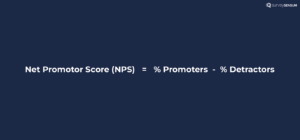 The image shows the formula for the calculation of NPS. Here NPS is calculated by subtracting the percentage of promoters from the percentage of detractors.