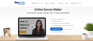 An image showing in-app survey platforms - Proprofs survey maker’s homepage 