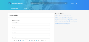 An image showing SurveySensum’s customer support where users can raise a ticket.