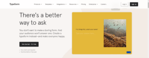 The image showing Typeform’s homepage