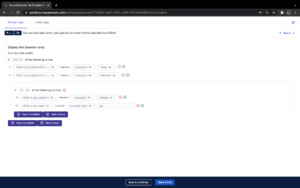  The image shows the feature of skip logic in a survey on the SurveySensum platform 