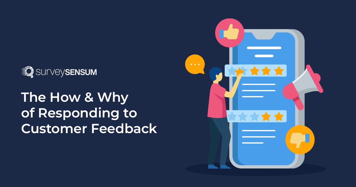 This is the banner image for the blog responding to customer feedback where a customer is giving feedback to a survey on a mobile.