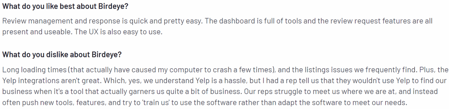 A screenshot of a customer review on Birdeye from the G2 platform