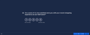 An image showing the CSAT survey example of the H&M brand created on the SurveySensum tool asking how satisfied were you with your recent shopping experience on a 1-5 point scale
