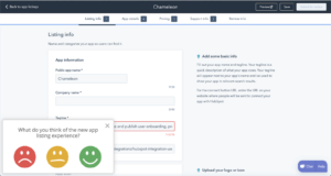 This image shows the in-product survey by Hubspot where the customer is being asked to rate their experience with the new app listing experience of Hubspot.