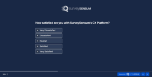 An image showing a 5-point Likert scale product survey question, created on the SurveySensum tool asking - How satisfied are you with SurveySensum’s CX platform?