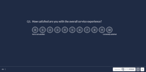 The images show a QVOC automotive service survey question where the customer is being asked to rate their satisfaction with the service process.