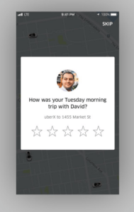 The image shows a survey by Uber on trip experience.