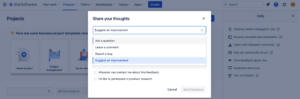 This image shows the bottom-bar in-app survey by Jira where the customer can provide feedback at their own convenience.