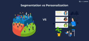 An image showing customer segmentation on the left vs personalization on the right