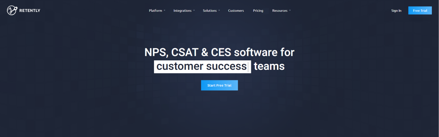 An image showing Retently homepage - nineteenth Qualtrics alternative