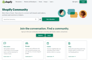 An image showing Shopify’s brand community as a source to gather customer feedback on the website 
