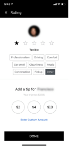 A screenshot of Uber’s in-app survey to know users' feedback post-ride