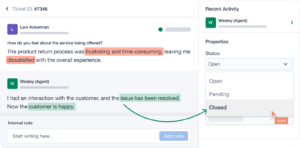 An image showing customer support tickets received on the SurveySensum platform and closing the feedback loop by resolving the customer’s issue