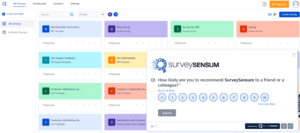 An image of a website feedback survey pop-up asking how likely are you to recommend SurveySensum to a friend or colleague on an 11-point scale