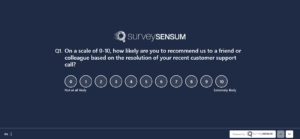 This is a tNPS survey question where the customer is asked to rate their likelihood of recommending the business based on the recent customer support call.