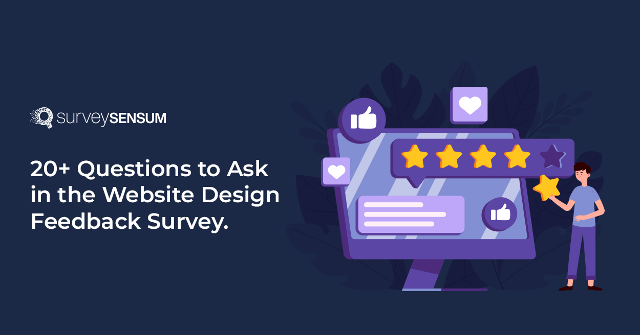 The banner image of the blog on the topic, 20 Questions to Ask in the Website Design Feedback Survey