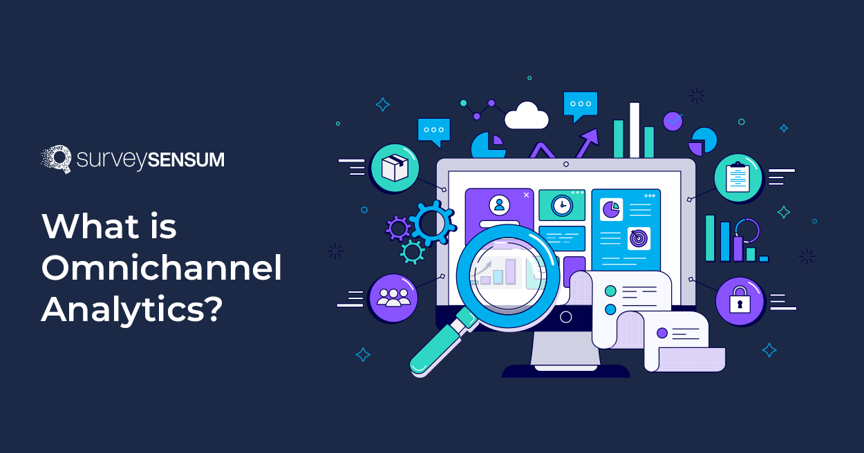 This is the banner image of omnichannel analytics where an automated analytics system is analyzing customer feedback and reviews across all channels.