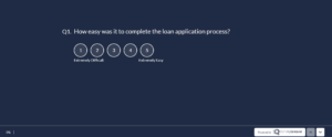This image shows a CES survey where the customer is being asked to rate their easiness with the loan completion process