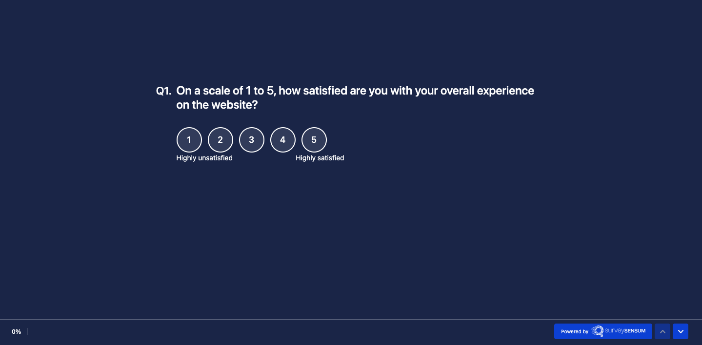 An image showing one of the CSAT survey questions asking - On a scale of 1 to 5, how satisfied are you with your overall experience on the website?