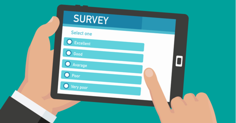 The Image shows a person creating survey questions on their Tablet