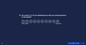 An image showing one of the General website usability survey questions asking - On a scale of 1 to 10, how satisfied are you with your overall experience on the website?