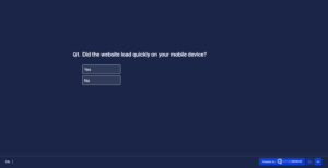An image showing one of the website usability survey questions related to mobile responsiveness asking - Did the website load quickly on your mobile device?