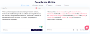 The image shows the content is paraphrasing using paraphrase online tool 