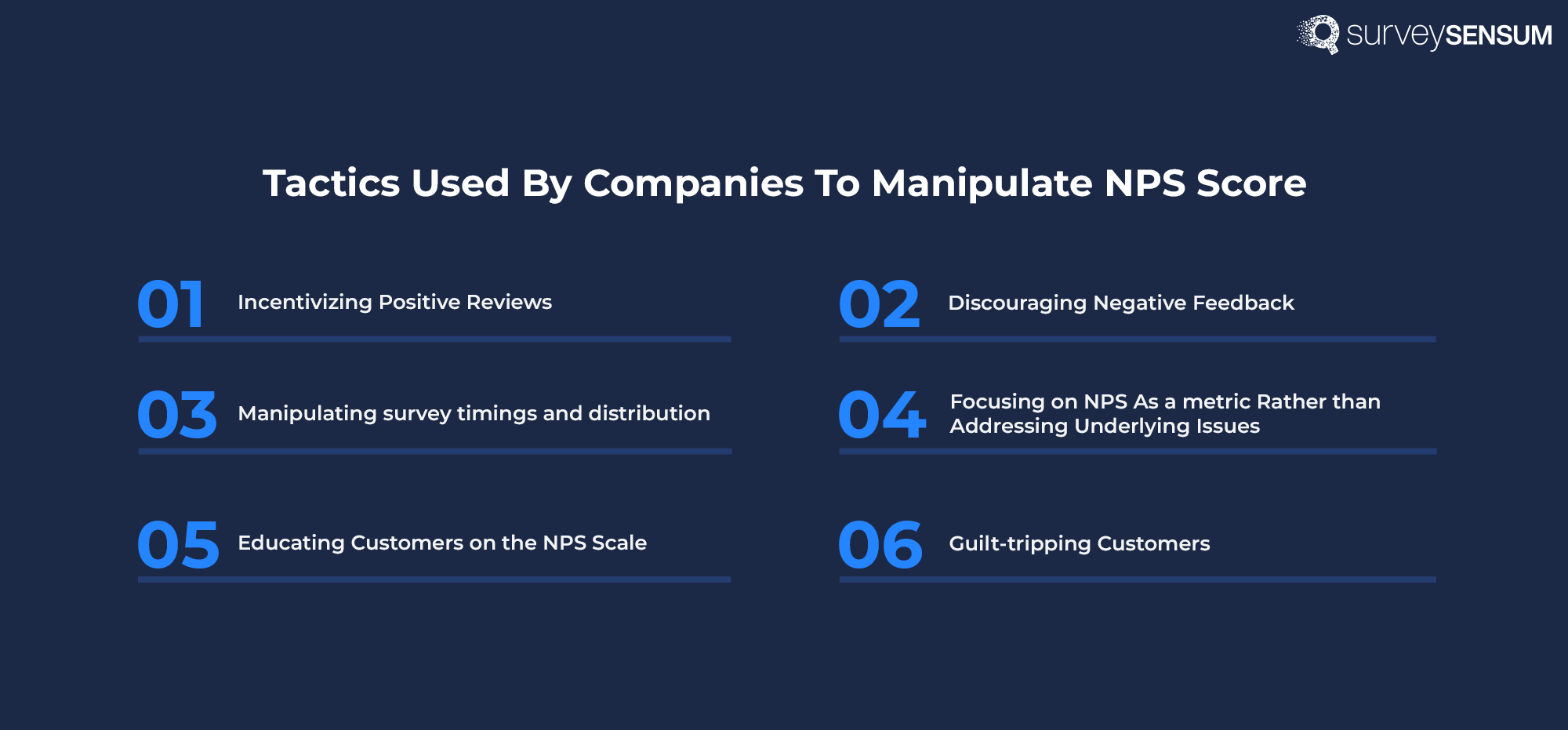 The image shows all the tactics used by companies to manipulate and game their NPS score. 