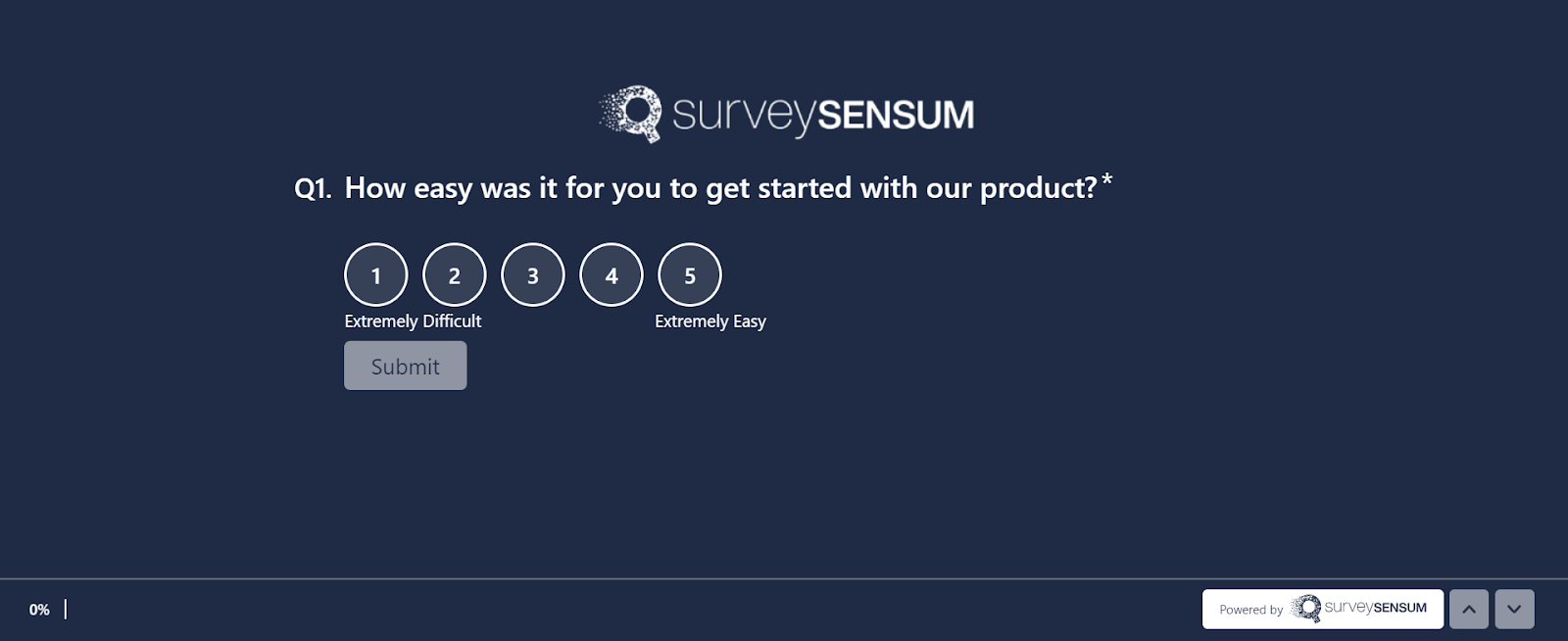 An image showing the SaaS onboarding survey created on the SurveySensum tool asking the SaaS customer survey question - How easy was it for you to get started with our product.