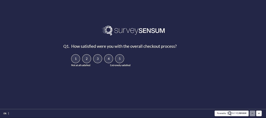 This image shows a survey question designed for a Checkout Experience Survey on the SurveySensum platform