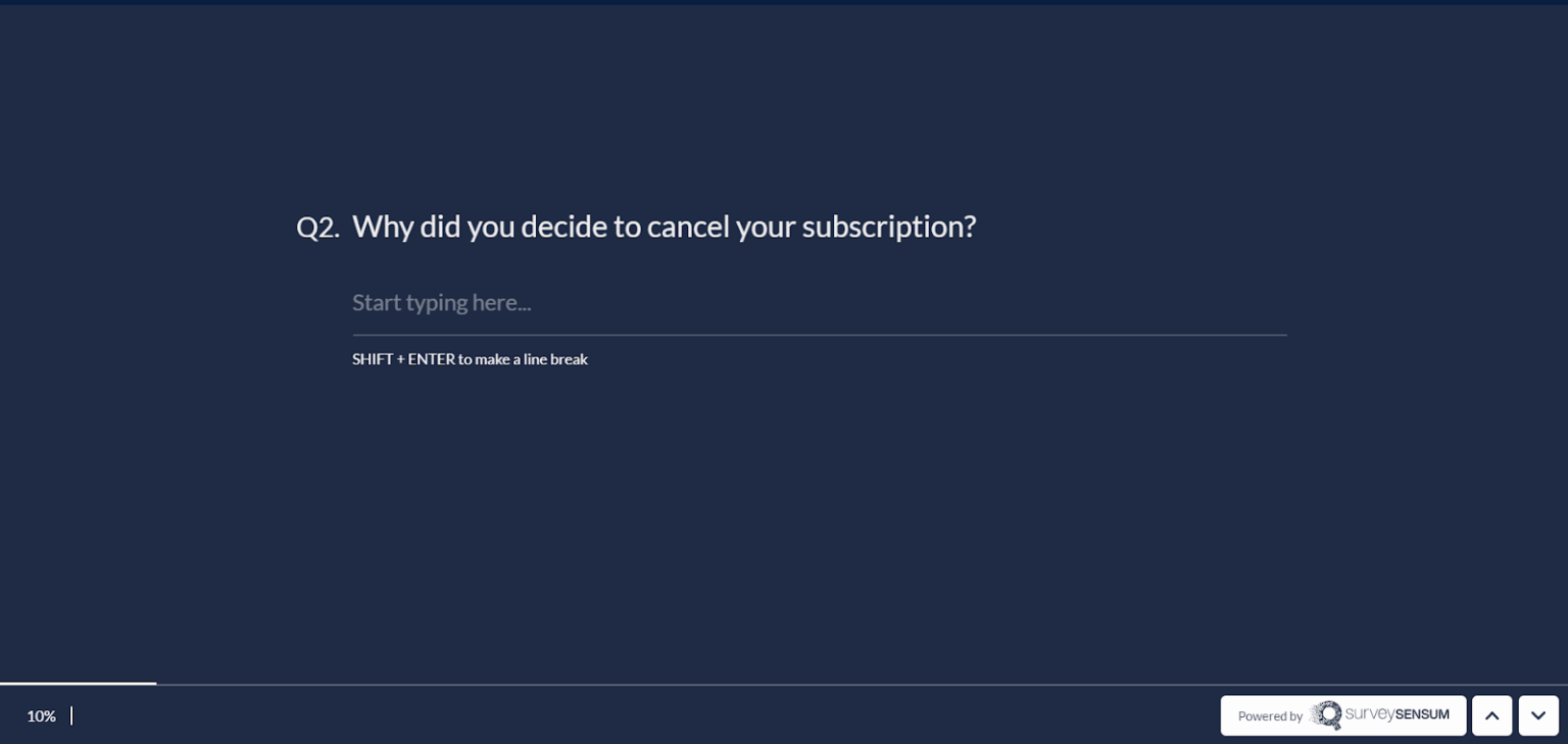  The image shows an exit in-app survey where the user is asked to provide feedback on why they decided to cancel their subscription.
