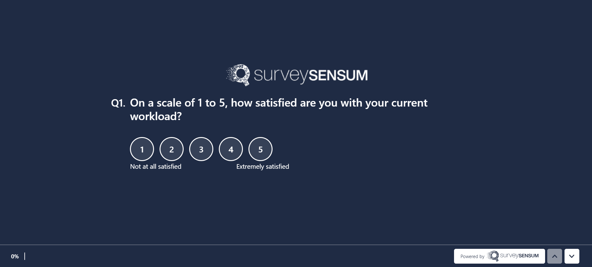 This is the image of an employee satisfaction survey where a user is being asked to rate their satisfaction, on a scale of 1-5, with their current workload. 