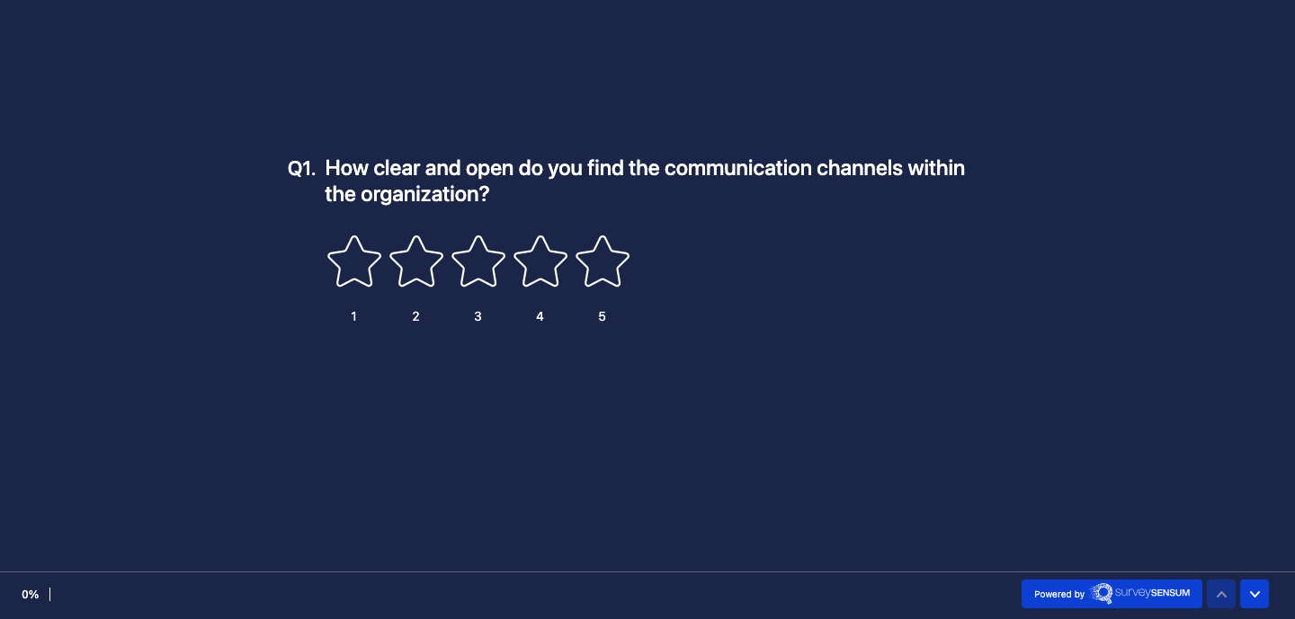  An image that shows a screenshot of a survey question asking “How clear and open do you find the communication channels within the organization?” 