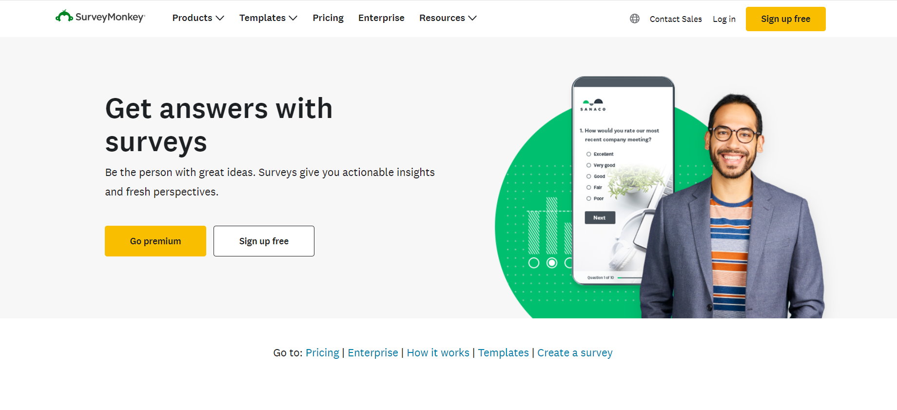 This is the image of the Home page of SurveyMonkey for surveys. 
