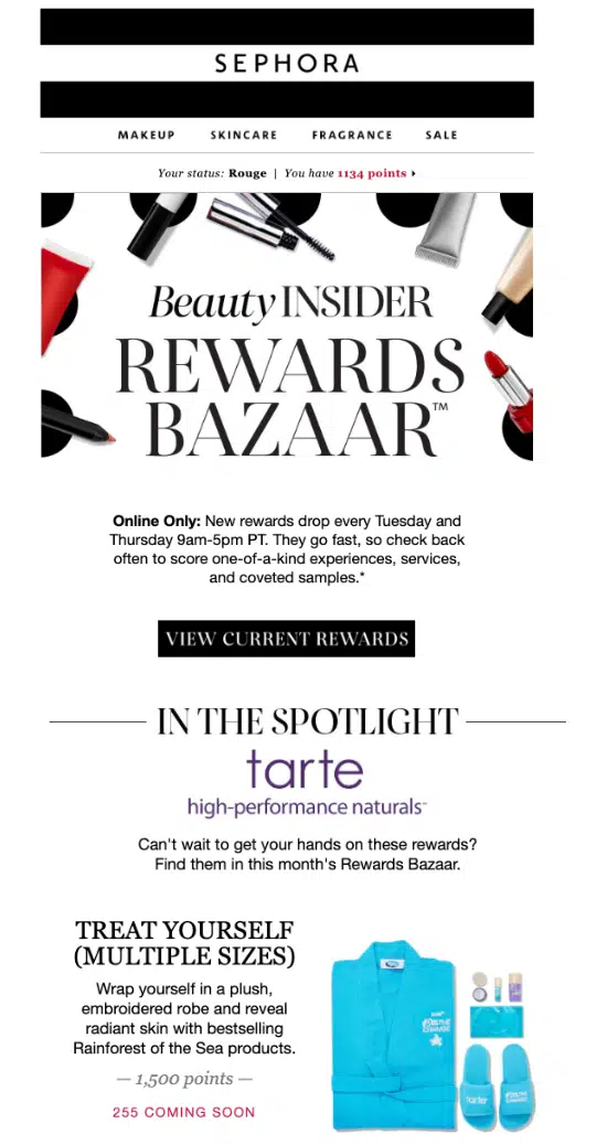 This image is of Sephora Beauty’s insider program where users are offered personalized offers and discounts.