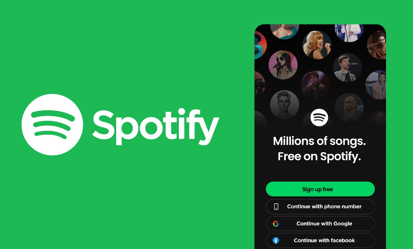 This image shows Spotify’s popular brand logo and a portion of its mobile app’s signup page.