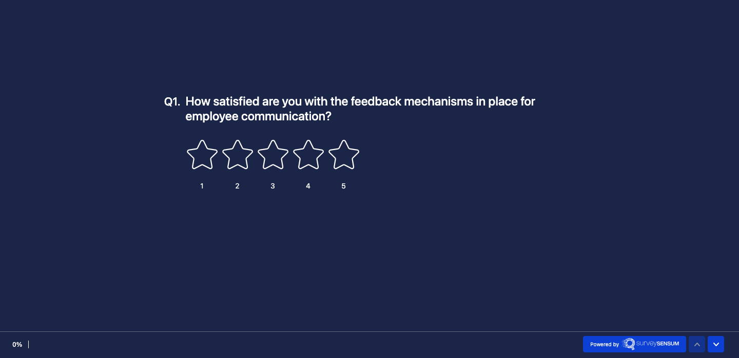 An image that shows a screenshot of a survey question asking “How satisfied are you with the feedback mechanisms in place for employee communication?”