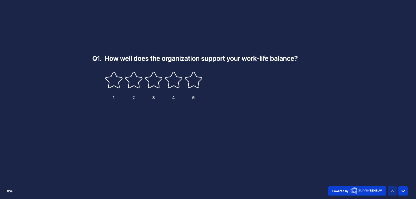 An image that shows a screenshot of a survey question asking “How well does the organization support your work-life balance?” 