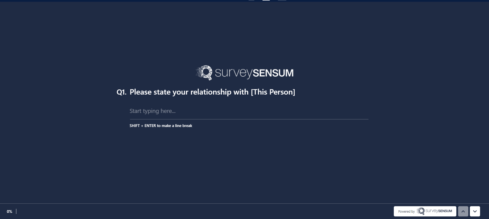 the image shows a question sample of the 360-degree surveys offered by SurveySensum for gathering comprehensive feedback from employees.
