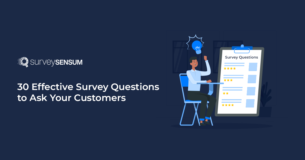 This is the banner image of good survey questions where a customer is excited to fill out the survey.