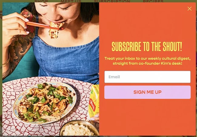 This is the image of the exit intent Image Popup of Omsom where users are shown an engaging image with a subscription offer when they are about to exit the website. 