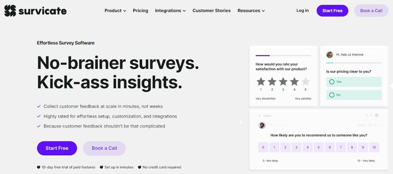  the image shows the home page of Survicate- one of the best survey tools online. 