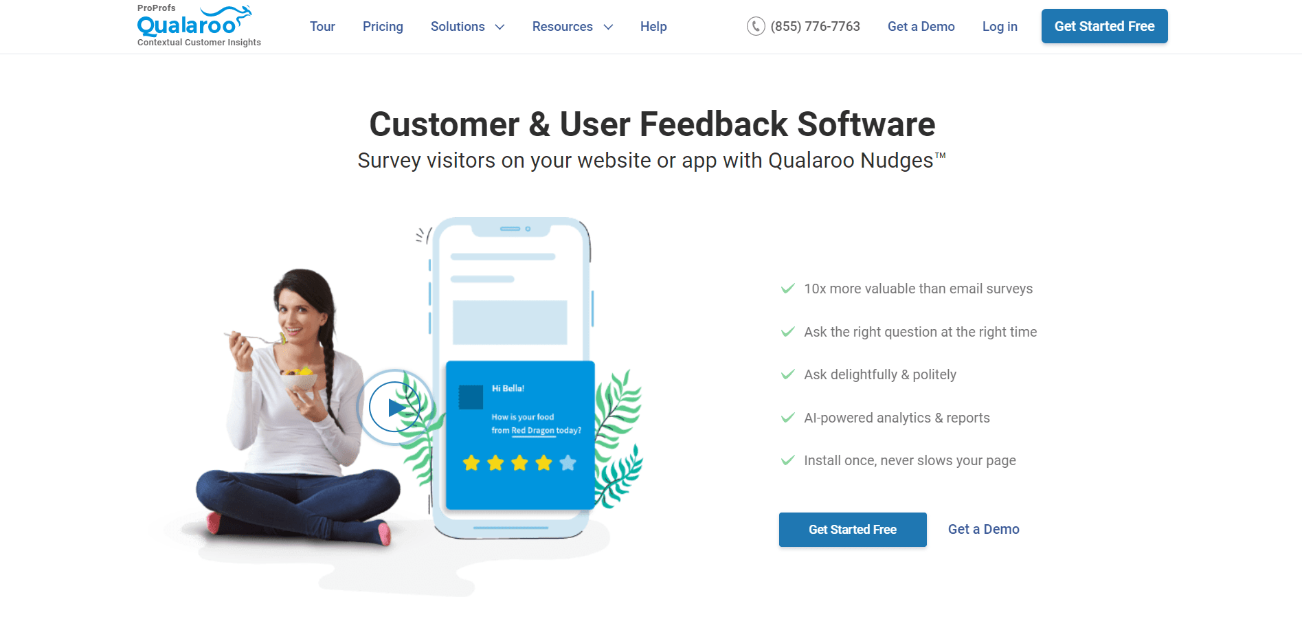 This is the image of the Home page of Qualaroo for an online Customer Experience Management system. 