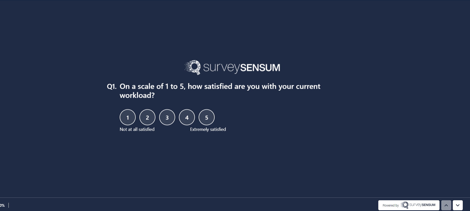  The image shows a question example for the employee engagement surveys offered by SurveySensum. 