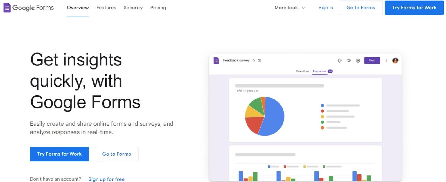 the image shows the home page of Google Forms- one of the best free survey tools online. 