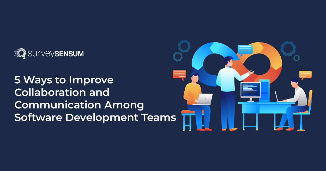 This Banner image of Improving Collaboration in Software Teams where a group of people is sitting at a table with a laptop and communicating among software development teams.
